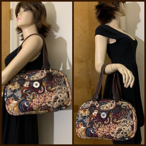 BRIGHTON Multicolor Floral Heart-Quilted Stitched Cotton Canvas Satchel - Picture 12 of 16